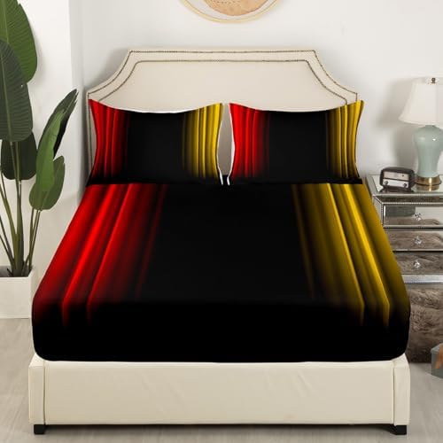 Feelyou Teens Abstract Ombre Decorations Bedding Set for Kids Women Red Yellow and Black Bed Sheets Set Geometric Modern Fitted Sheet Sets Room 4Pcs Queen Size