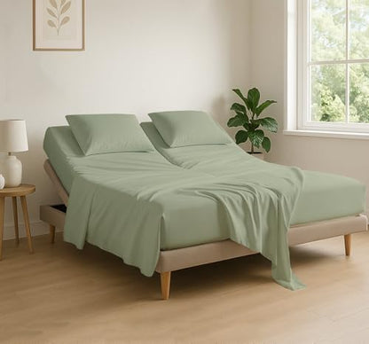 4 Piece Flex Head King Sheet Set 34" Top, 100% Egyptian Cotton, Sage