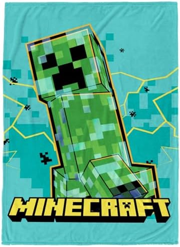 Jay Franco Kids Plush Throw Blanket – Soft & Cozy Fleece Throw for Bedroom & Couch Décor, Official Licensed Product, Teal - Minecraft, 60x90 - Large Blanket