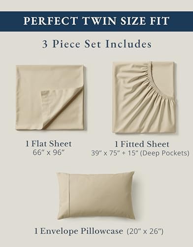LANE LINEN 100% Organic Cotton Twin Size Bed Sheets, Fully Elasticized Mercerised Cotton Bed Sheet Set, Soft & Comfy Low Pill Face Resistant Bedding Sheets & Pillowcase Set- Linen