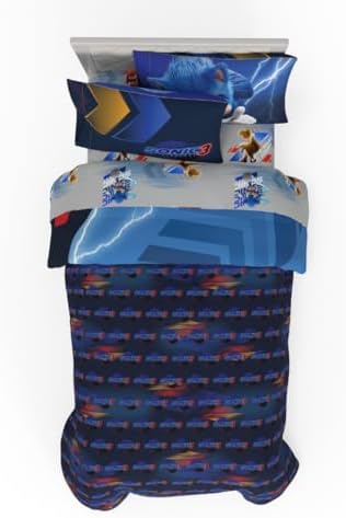 Sonic The Hedgehog 3 Movie Kids Bedding Super Soft Comforter and Sheet Set, 4 Piece Twin Size, (Officially Licensed Product) By Franco