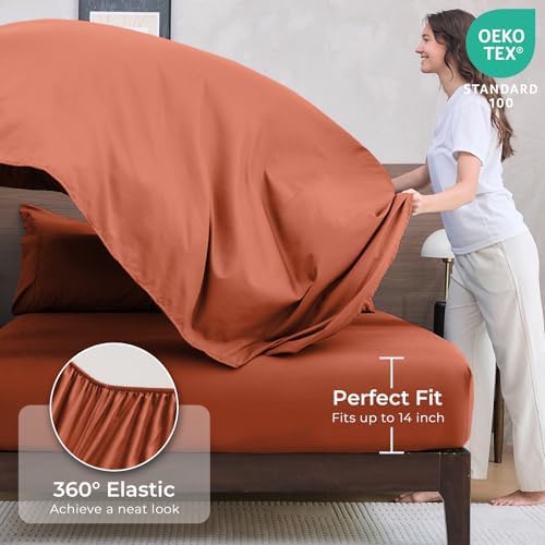 HEVUMYI 7-Piece Queen Comforter Set, Burnt Orange Bed in a Bag
