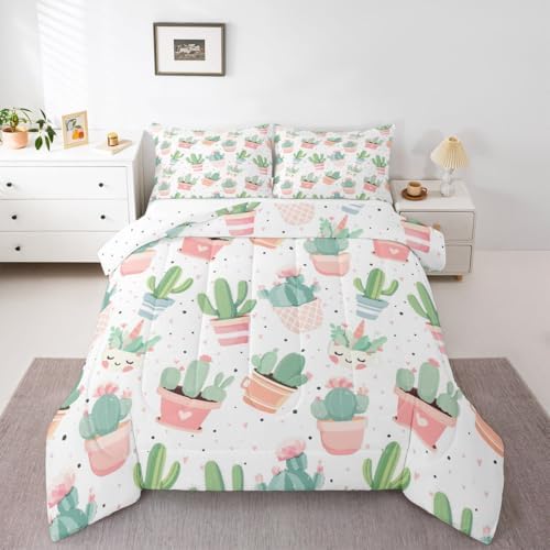 Feelyou Cute Cactus Comforter Set for Girls Kids