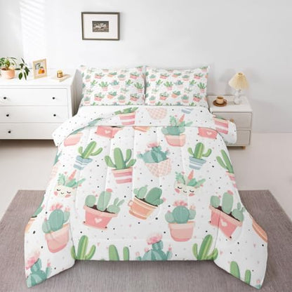 Feelyou Cute Cactus Comforter Set for Girls Kids