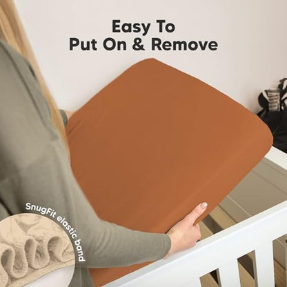 KeaBabies 2pk Organic Cotton Crib Sheets for Boys Girls 52x28, Rust