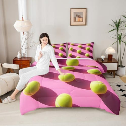 Castle Fairy 3D Tennis Balls Comforter Set Twin Size Sports Ball Game Themed Bedding Set Kids Boys Girls Modern Sport Competition All Season Quilt Set Geometric Circle Bedding Comforter Sets,2Pcs