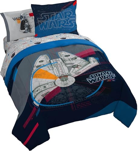 Star Wars Queen Comforter Set 7 Piece Soft Bedding for Boys, Dark Blue