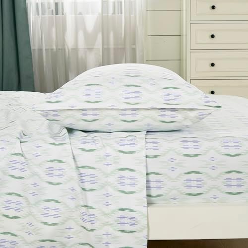 Chezmoi Collection 4-Piece Lodge Geometric Prickly Pear Cactus Sheet Set King Size - Green Purple Printed Brushed Microfiber Lightweight Breathable Bed Sheets