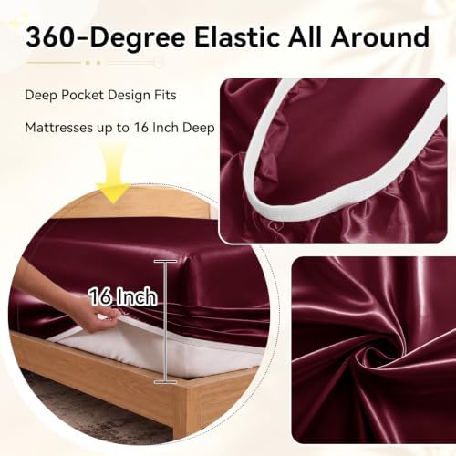 RUDONG M Split Top King Fitted Sheet Only for Adjustable Beds, Burgundy