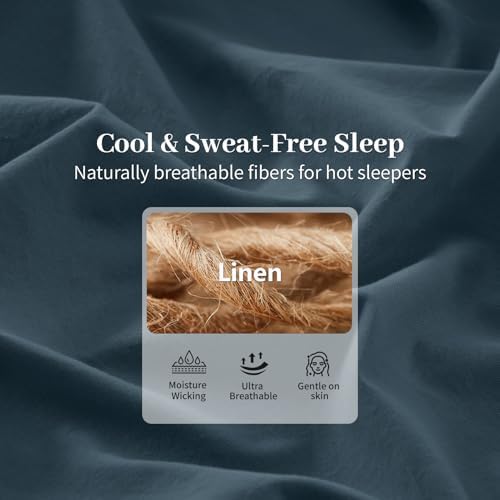 MEISHANG 100% French Linen Sheets California King,6 Pcs,18-24" Deep Pocket