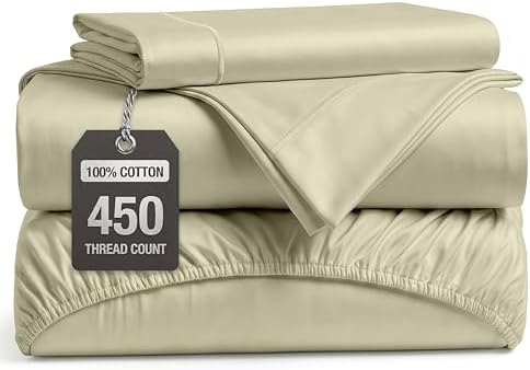 450TC 100% Cotton Twin XL Single Bed Sheets - Soft Sateen Weave, Linen