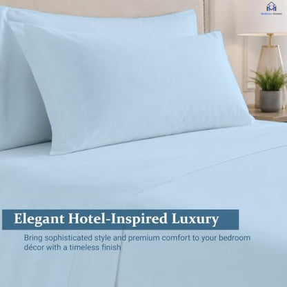 Mattress-Homes Premium Collection, 7 PC Split Sheet Set, 100% Egyptian Cotton Crisp Fits Mattress Up to 18" DEEP Pocket, King Size, Machine Wash, Extra-Soft Breathable Sheets in Light Blue Solid
