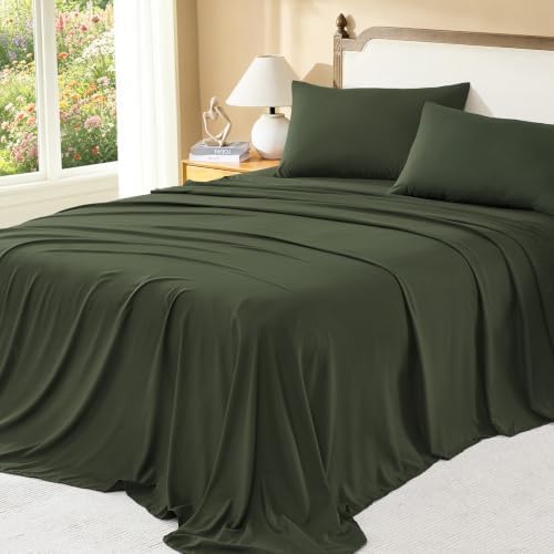 Litanika Olive Super King Comforter Set with Sheets, 7 Pieces Boho Bed Set