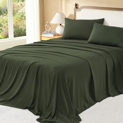 Litanika Olive Oversized Queen Comforter with Sheets, 7 Pieces Boho Bed Set