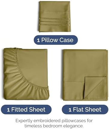 Twin XL Size 3 Piece Sheet Set - Ultra Soft & Cooling Sheets - Olive Yellow