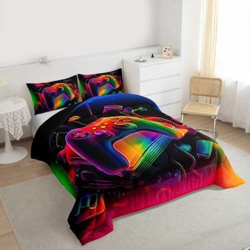Erosebridal Gamer Comforter Set Game Consoles Girl Toddler Bedding Set for Teenage Boys Modern Gaming Comforter Abstract Vintage Quilt