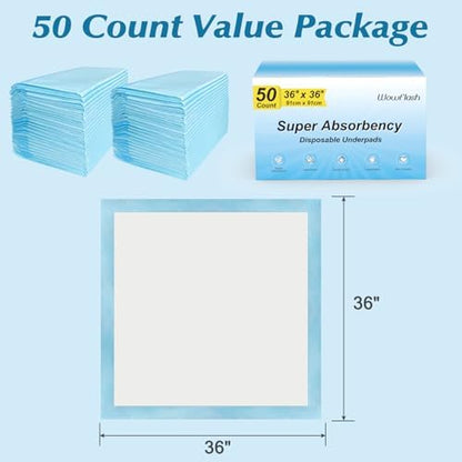 50 Count 36” x 36” Super Absorbency Disposable Underpads