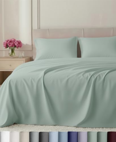 California Design Den 800 Thread Count Cotton Sheets Queen, Soft Celadon
