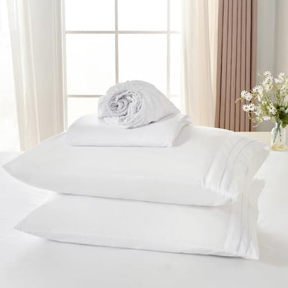 ROSE&RISY White Queen Sheet Set, 4 Pieces Soft Bedding Queen Sheet Set, Breathable and Cooling Sheets, Deep Pocket with 1 Fitted, 1 Flat, 2 Pillow Cases (White, Queen Size)