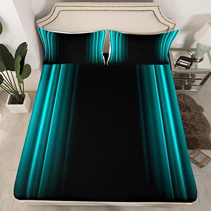 Feelyou Geometric Abstract Ombre Bed Sheets Kids Teens Teal and Black Striped Sheet Set Decor Modern Fashion Bed Set Bedroom Collection 3Pcs Twin Size