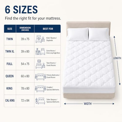 CozyLux Full Mattress Pad, Cotton Top, 450 GSM Down Alternative Fill