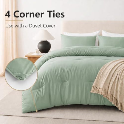 CozyLux Oversized King Comforter Set, 3 Pieces Sage Green Quilted Bedding