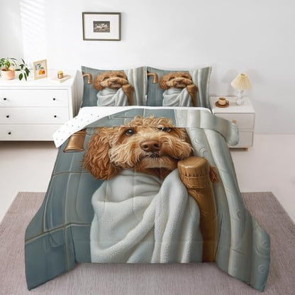 jejeloiu Funny Dog Comforter Set Queen Size Kids Puppy Dog Bedding Set for Boys Girls Teens Dachshund Duvet Breathable Cute Animal Quilt Bedroom Decor,1 Comforter with 2 Pillowcase