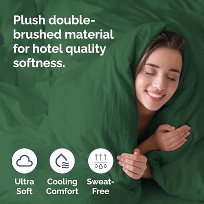 Duvet Cover Full Size - 3 Piece with Zipper Closure - Emerald Green