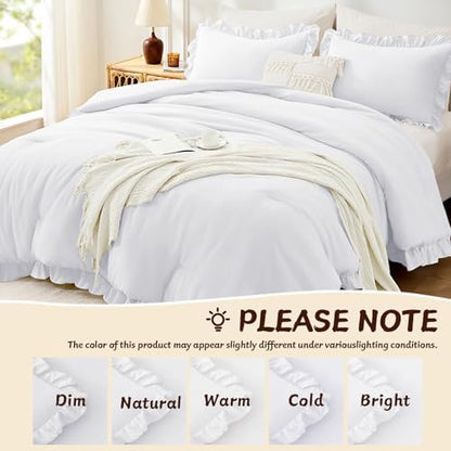 FUANNA Twin/Twin XL Comforter Set, Ruffle Bed Set, 2 PCS Bedding Set, White