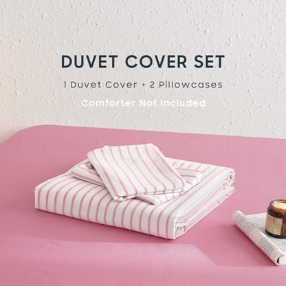 Wake In Cloud Striped Cotton Duvet Cover Set, Pink White, King