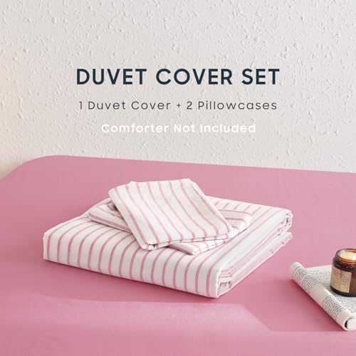 Wake In Cloud Striped Cotton Duvet Cover Set, Pink White, Queen