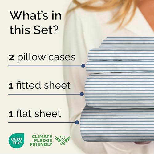 Full 4 Piece Striped Sheet Set - Soft, Breathable & Cooling - Ocean Stripe