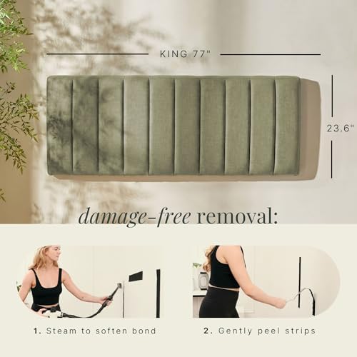 Nestl Upholstered King Headboard - Easy Assemble Channel Stitched Headboard King Size Bed - Wall Mounted Headboards with 3D Soundproof Wall Panels Peel & Stick Floating Headboards, Olive Green