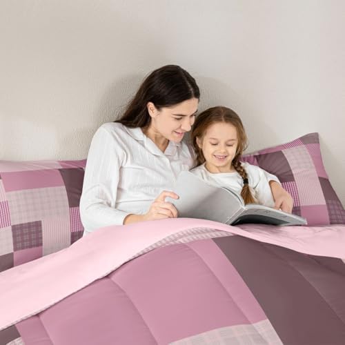 jejeloiu Plaid Bedding Set Soft for Boys Girls, Patchwork Comforter Set Toddler Size Check Checkered Duvet Quilt Microfiber Grid Geometric Bedroom Decor 2 Pcs with 1 Pillow Cases