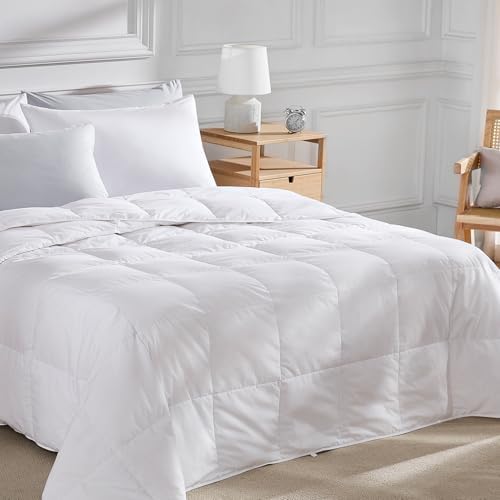 Pacific Coast Lightweight Goose Feather Down Fiber Comforters Queen Size, Summer Duvet Insert, Ultra Soft, Breathable, Hotel Luxury Bedding Comforter with 8 Tabs, White, 90 x 90 inches