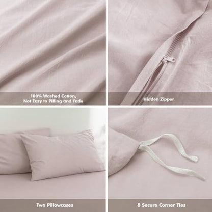 FOSSA Duvet Cover Set 100% Washed Cotton Linen Feel Super Queen