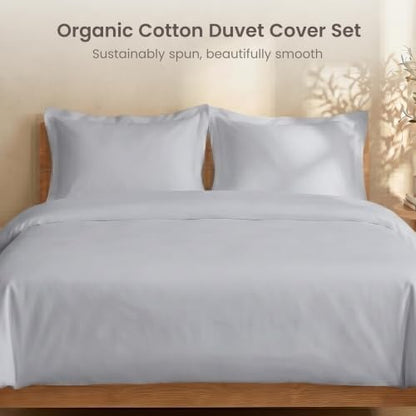 BIOWEAVES 100% Organic Cotton King Duvet Cover Set, 3-Piece, 300 Thread Count Sateen Weave GOTS Certified Comforter Cover with Buttoned Closure and 2 Pillow Shams – Glacier Gray, 104x90 inches