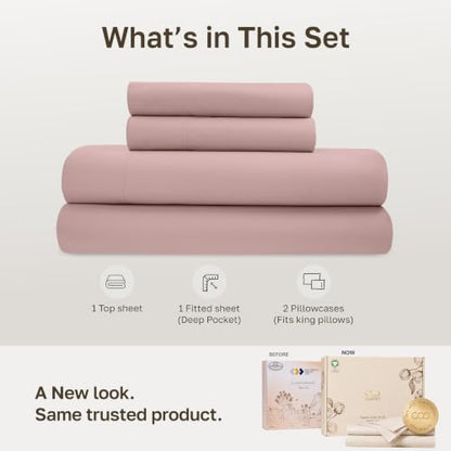California Design Den 100% Organic Cotton Cal King Sheets, 4 Pc Set, Mauve