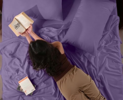 RUVANTI 100% Cotton Full Sheet Set, Percale Full Size Sheets, Purple Sage
