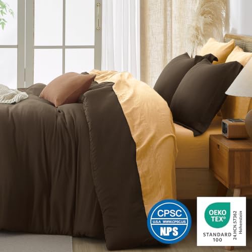Prewashed Cal King Comforter Set 7 Pieces, Brown Bed Set