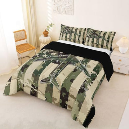 Erosebridal Camo American Flag Comforter Set King Camouflage Military Aircraft Bedding Set Army Green Airplane Comforter for Kids Boys Girls Vintage Patriotic Plane Quilt Duvet