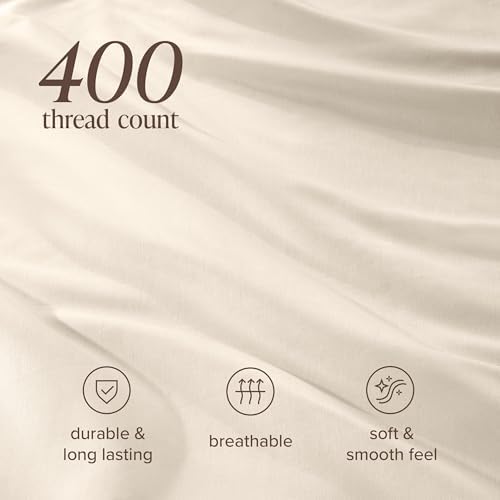 Bare Home 100% Organic Cotton Sateen Duvet Cover Set (Queen, French Beige)