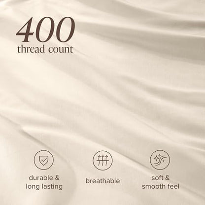 Bare Home 100% Organic Cotton Sateen Duvet Cover Set (Queen, French Beige)