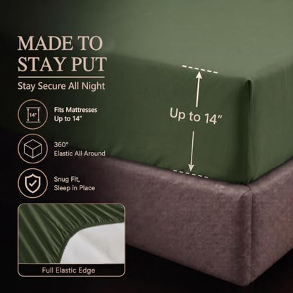 CozyLux Queen Comforter Set Olive Green, 7 Pieces Pintuck Bed in a Bag