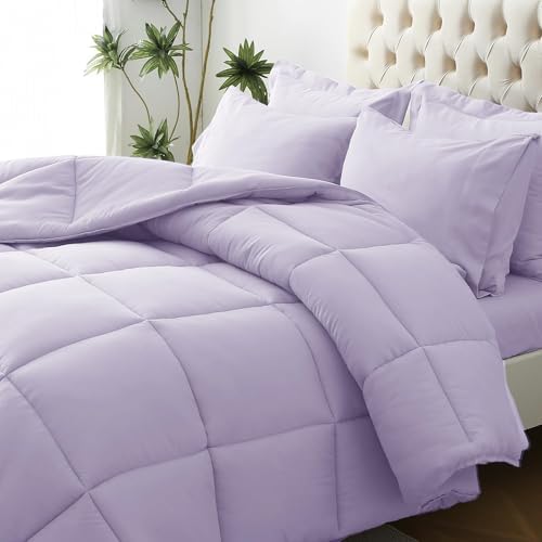 JOLLYVOGUE Twin Comforter Set, Ultra-Soft Bed in a Bag Twin Size 5 Pieces, Oeko-TEX Certified Bedding Set with Down Alternative Comforter, Sheets, Pillowcases & Shams, Lavender