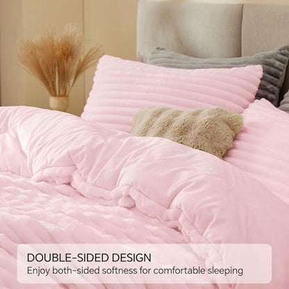 BEDELITE Fleece Oversized Queen Comforter Set,Fluffy Bed Set,Cherry Blossom