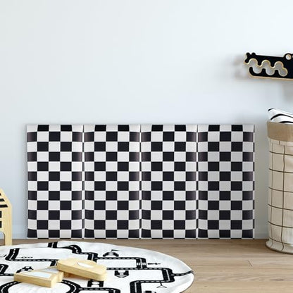 4 Pack Wall Padding Headboard 15.75" x 7.87" x 1.18" Black White Checkered