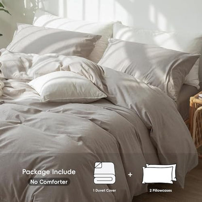 MooMee Duvet Cover Set 100% Washed Cotton Linen Like Oversized King Plus