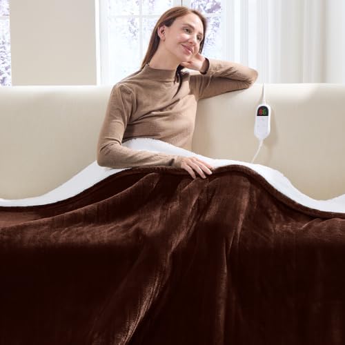 Heated Electric Blanket Size, Soft Heating Blanket,72" x 84", Coffee