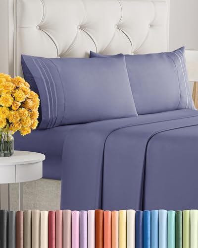 Queen Size 4 Piece Sheet Set - Soft & Cooling Bed Sheets - Twilight Purple